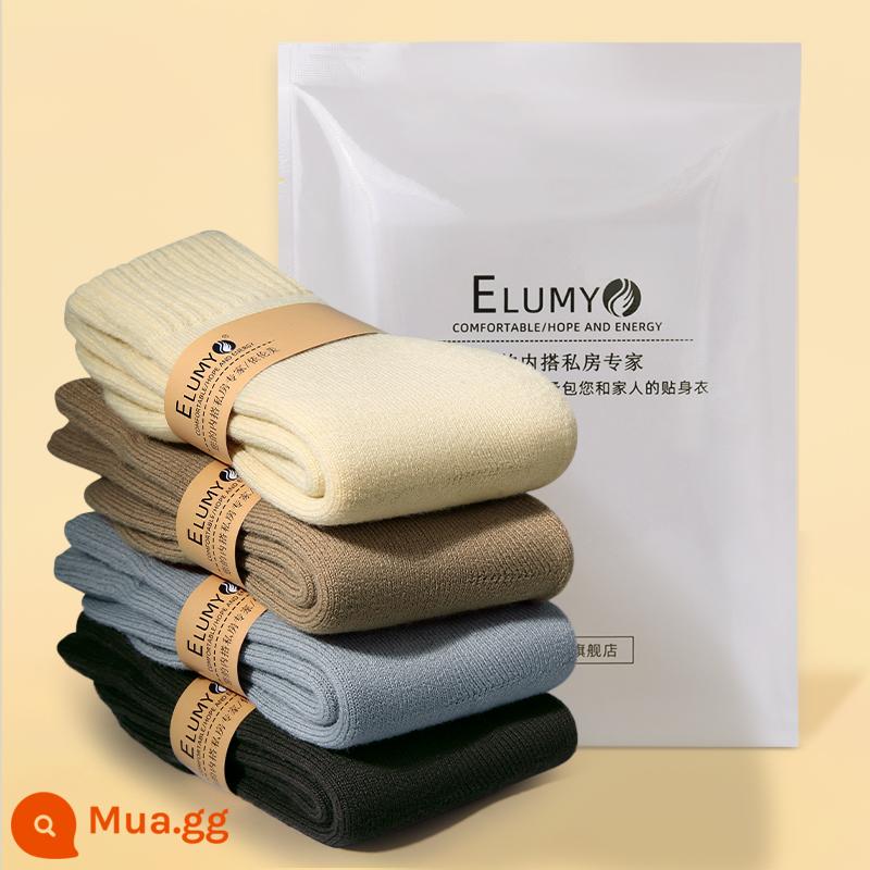 Siêu vớ trẻ em vào mùa thu và mùa đông ấm áp ở những đôi tất cotton lạnh đông bắc dày lên với nhung ngủ ấm chân tuyết - 4 đôi nữ - be + cà phê + xám nhạt + xám đậm