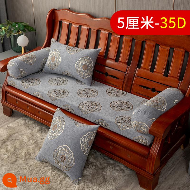 Vải lanh màu tinh khiết đệm sofa gỗ chắc chắn đơn giản hiện đại ghế gỗ gụ mật độ cao đệm xốp cứng chống trượt có thể tháo rời có thể giặt được - Năm Hoàng Kim - Xám (dày 5cm - xốp 35D)