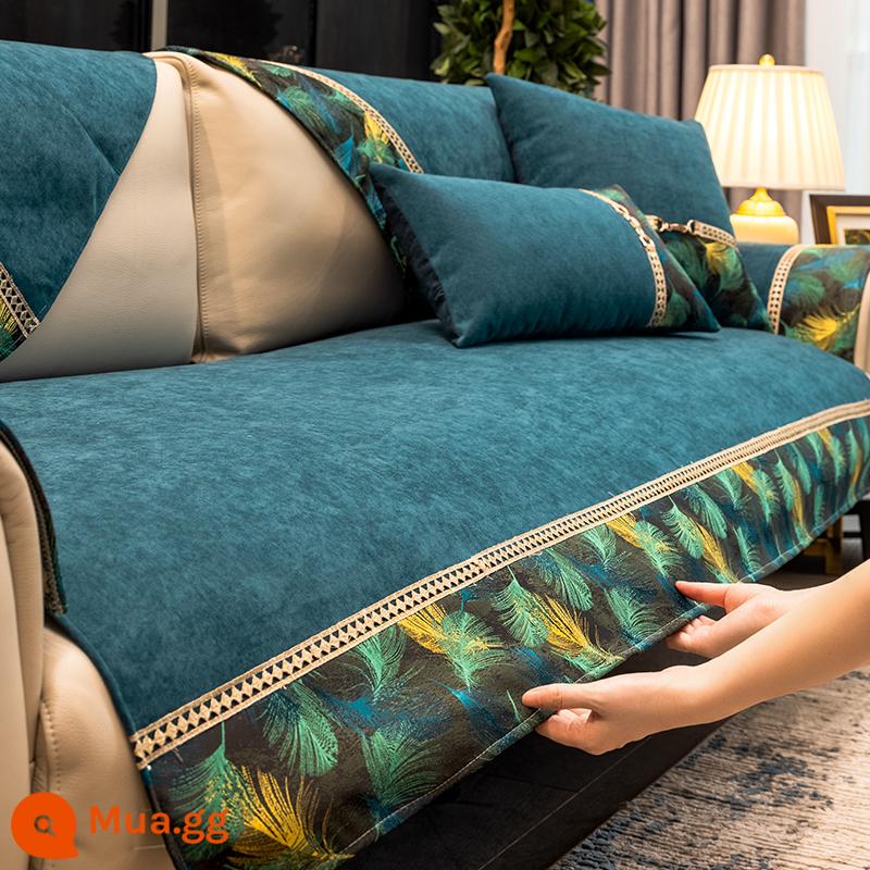 New Trung Quốc phong cách sofa đệm bốn mùa phổ non-slip ánh sáng sang trọng đệm ghế da chenille bìa khăn tựa lưng armrest bìa vải - Yuan Yu [Xanh Na Uy]