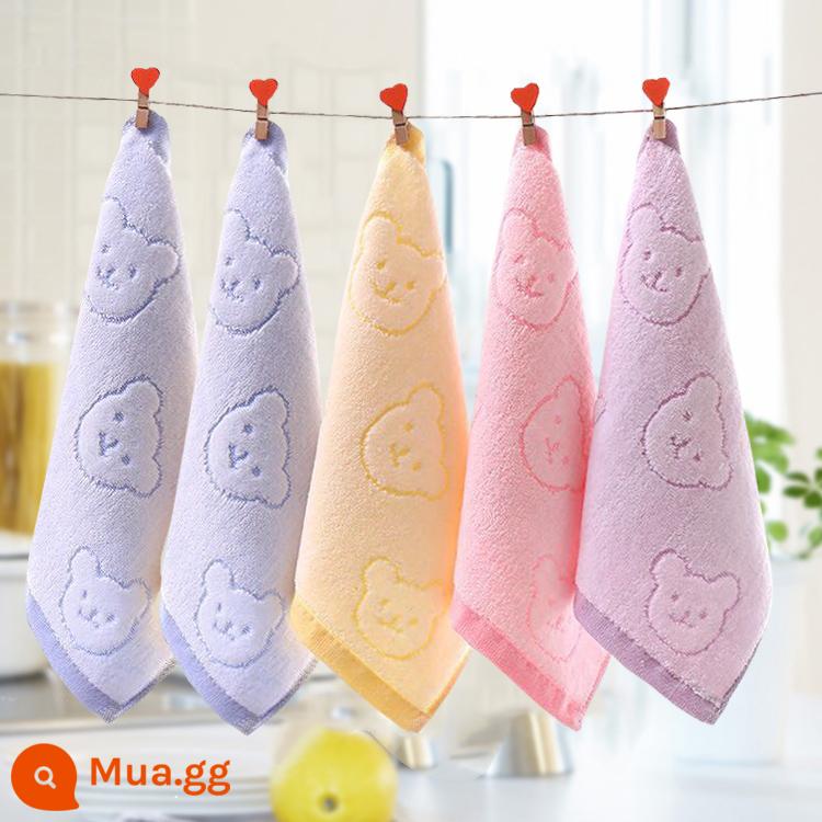 Khăn nhỏ cotton nguyên chất khăn mặt hộ gia đình người lớn khăn lau tay cho bé mẫu giáo khăn vuông mềm thấm nước bọt khăn - [5 gói] Kiểu dáng động vật, mỗi cái màu xanh 2 + 1