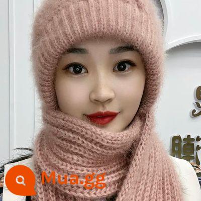 Mũ và khăn quàng đỏ lưới một cơn gió dày và tuyết mùa thu và mùa đông len cashmere mới đan mũ Bao Đầu ấm áp của phụ nữ mua sắm - bột đậu