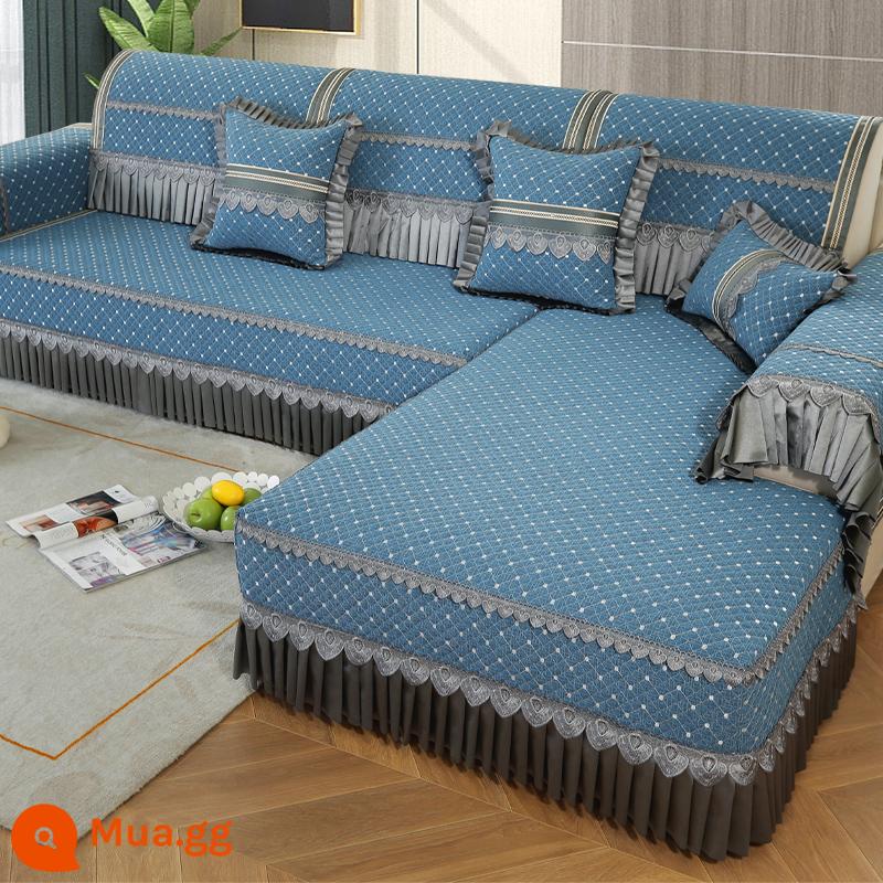 Sofa Đệm Bốn Mùa Đa Năng Phong Cách Bắc Âu Chống Trơn Trượt Dày Ghế Sofa Bao Gồm Tất Cả Đa Năng Bộ Ghế Dài Tùy Chỉnh - Lilibeth—Xanh lam