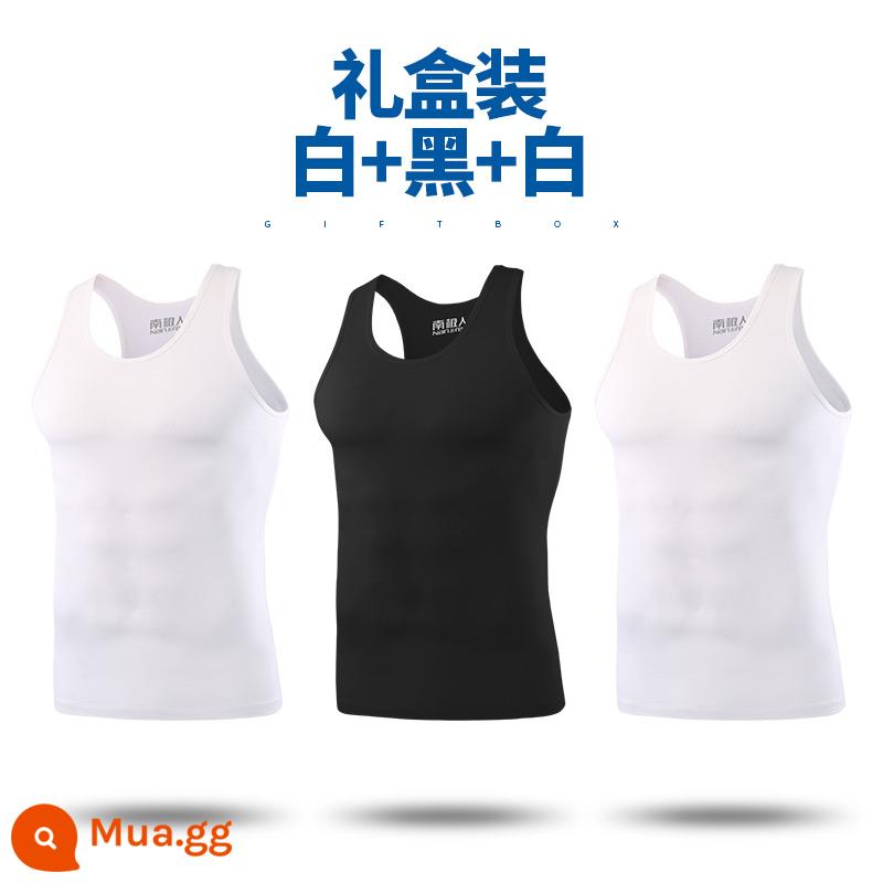 Nanjiren cotton nguyên chất áo vest nam mùa hè vượt rào thể thao mặc bên trong xuân thu đáy không tay cotton trắng ông già áo - [3 gói] Trắng + Trắng + Đen