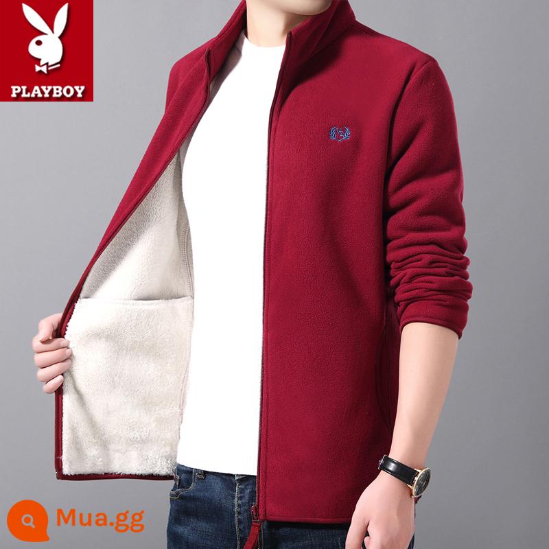 Playboy cực lông cừu áo khoác nam phong cách mùa thu đông lông cừu cộng với nhung dày cổ áo đứng lambswool áo khoác ấm áp - Màu đỏ tía cộng với nhung cộng với nhung và dày