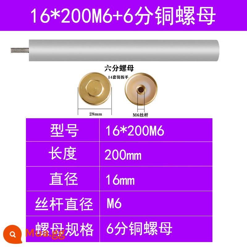 Điện Đa Năng Máy Nước Nóng Thanh Magie Nước Phụ Kiện 40/60/80L Nước Thải Ổ Cắm Thanh Magie Hy Sinh Anode Thanh Magie - Số 10: Đai ốc đồng 16*200+6 điểm