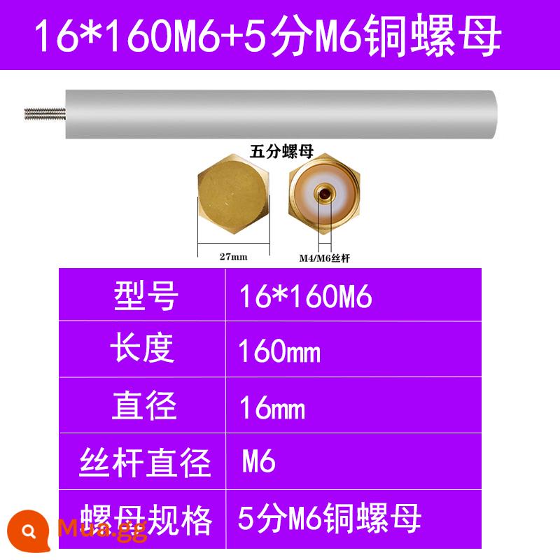 Điện Đa Năng Máy Nước Nóng Thanh Magie Nước Phụ Kiện 40/60/80L Nước Thải Ổ Cắm Thanh Magie Hy Sinh Anode Thanh Magie - Số 7: Đai ốc đồng 16*160+5 điểm M6