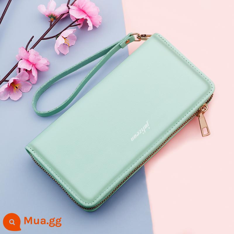 Túi Clutch Nam Kinh Doanh Mới Clutch Dây Kéo Công Suất Lớn Túi Clutch Thời Trang Phiên Bản Dài Ví Túi Điện Thoại Di Động Đơn Giản - 810 clutch 12 khe đựng thẻ màu xanh có dây đeo tay