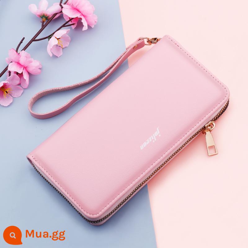 Túi Clutch Nam Kinh Doanh Mới Clutch Dây Kéo Công Suất Lớn Túi Clutch Thời Trang Phiên Bản Dài Ví Túi Điện Thoại Di Động Đơn Giản - Clutch 810 12 khe đựng thẻ màu hồng kèm dây đeo tay