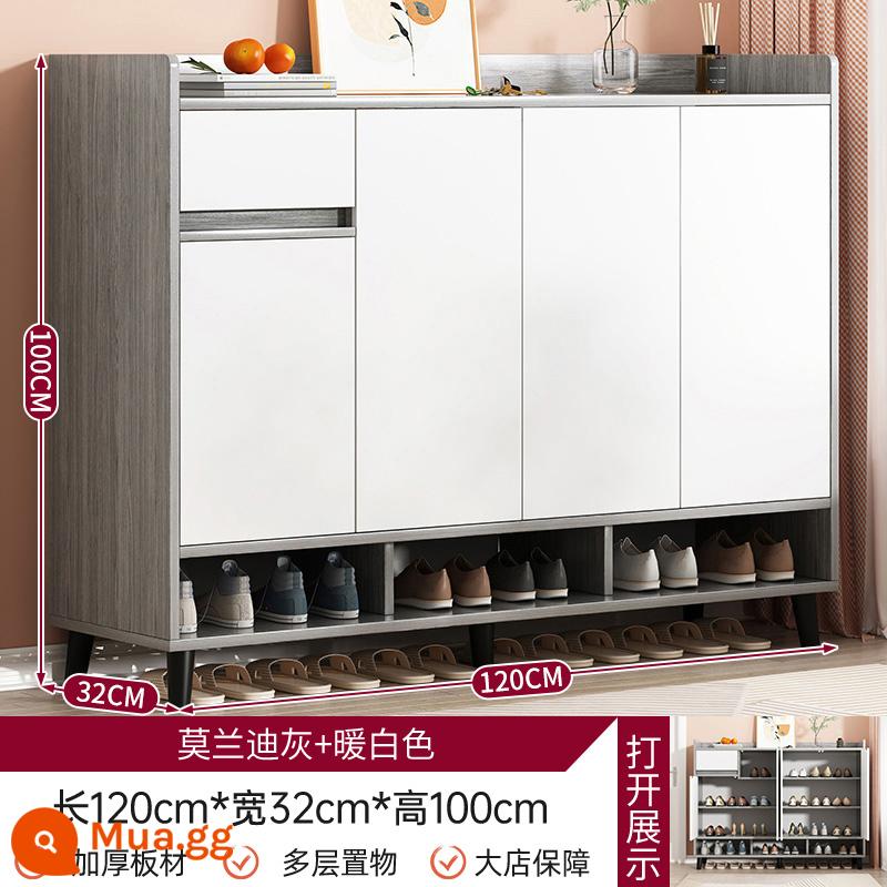 Tủ giày cửa nhà tủ hiên tất cả -in -one lối vào cửa vào tủ lưu trữ tủ đơn giản tủ lưu trữ tủ quần áo - [Chống ẩm và ổn định❤️Chân gỗ PVC] Xám Morandi + trắng ấm 120*32*100cm (cao 10CM)