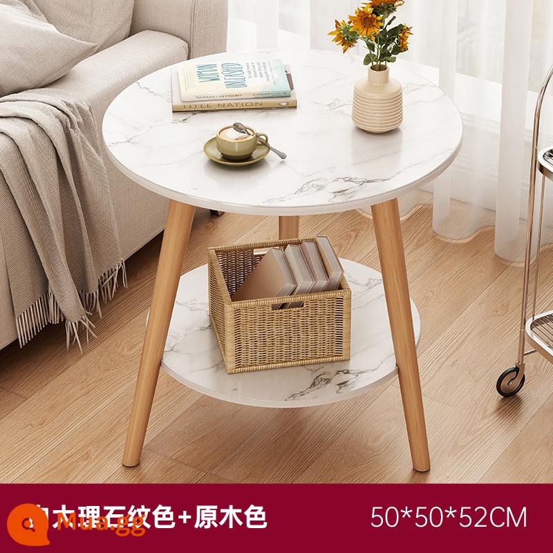 Bàn cà phê phòng khách sofa nhà bàn phụ đơn giản hiện đại đơn giản bàn nhỏ lưới đỏ ban công bàn trà phòng ngủ bàn cạnh giường ngủ - Màu đá cẩm thạch trắng φ48*52CM [chân gỗ nguyên khối hai lớp]