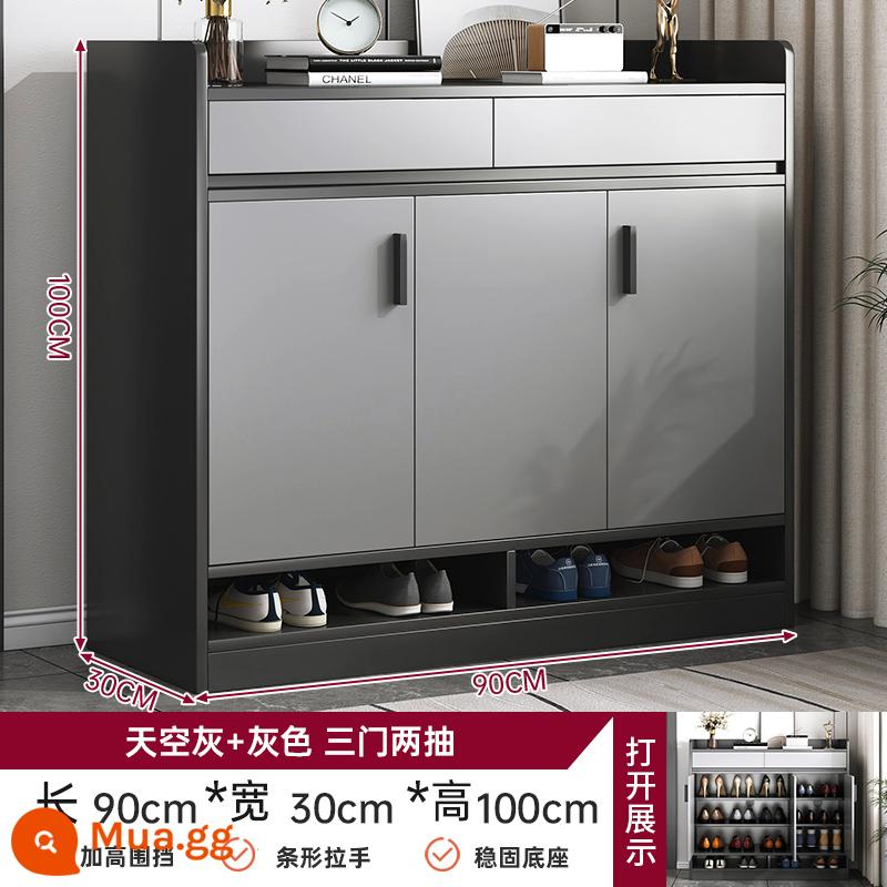 Tủ giày cửa nhà tủ hiên tất cả -in -one lối vào cửa vào tủ lưu trữ tủ đơn giản tủ lưu trữ tủ quần áo - [Mẫu đế ổn định] Xám đậm + xám nhạt 90 * 30 * 100CM (lan can thân mật)