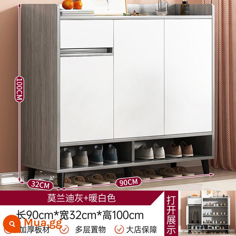 Tủ giày cửa nhà tủ hiên tất cả -in -one lối vào cửa vào tủ lưu trữ tủ đơn giản tủ lưu trữ tủ quần áo - [Chống ẩm và ổn định❤️Chân gỗ PVC] Xám Morandi + trắng ấm 90*32*100cm (cao 10CM)