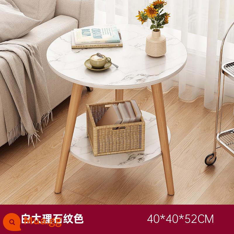 Bàn cà phê phòng khách sofa nhà bàn phụ đơn giản hiện đại đơn giản bàn nhỏ lưới đỏ ban công bàn trà phòng ngủ bàn cạnh giường ngủ - Đá cẩm thạch trắng màu 40 * 40 * 52CM [chân gỗ nguyên khối hai lớp]