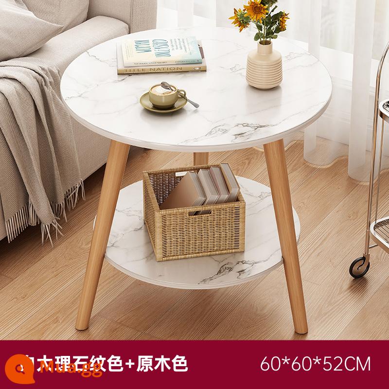 Bàn cà phê phòng khách sofa nhà bàn phụ đơn giản hiện đại đơn giản bàn nhỏ lưới đỏ ban công bàn trà phòng ngủ bàn cạnh giường ngủ - Màu đá cẩm thạch trắng φ60*52CM [chân gỗ nguyên khối hai lớp]