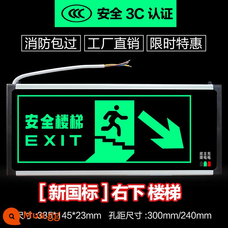 Đèn báo thoát hiểm an toàn tiêu chuẩn quốc gia mới, đèn báo thoát hiểm khẩn cấp, biển báo thoát hiểm an toàn - Cầu thang dưới bên phải tiêu chuẩn quốc gia mới