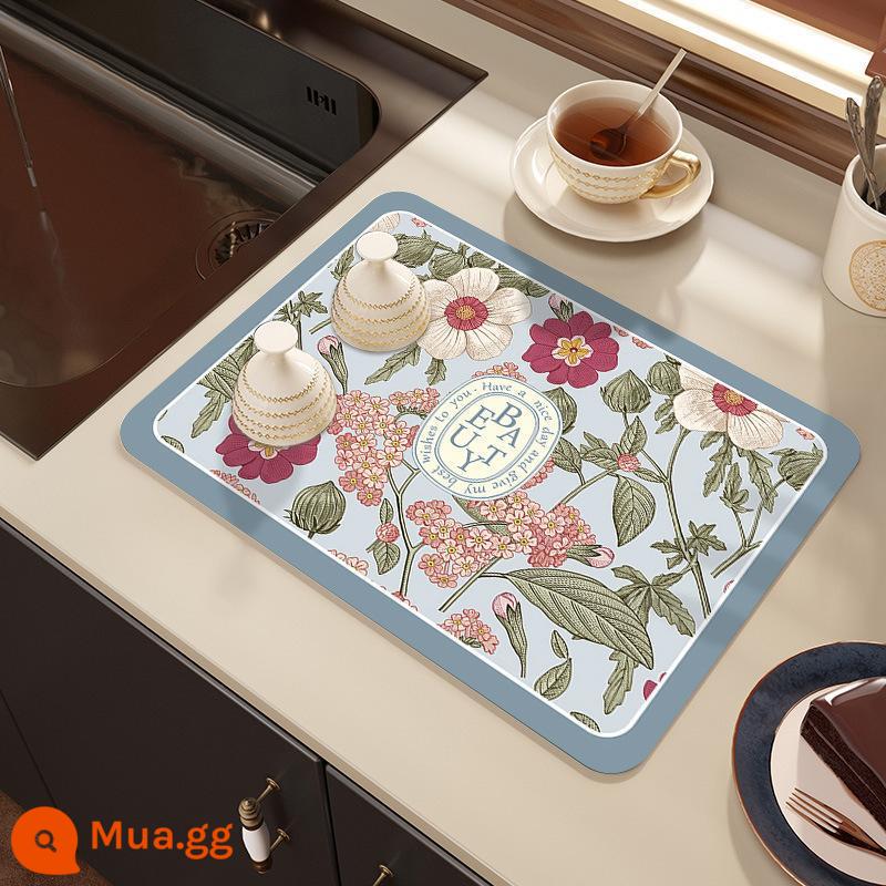 Mặt bàn bếp thoát nước bùn tảo cát thấm mát pad để bàn bộ đồ ăn khô pad coaster rửa bàn trà thanh mat - Phiên bản dày đặc-Vườn gai