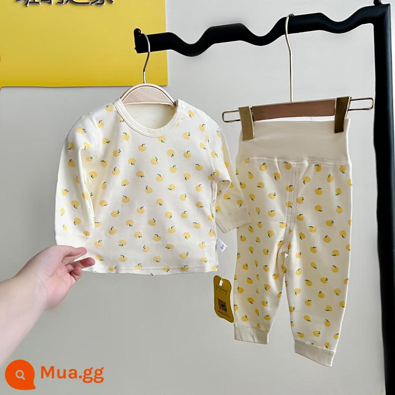 Banner House bé cotton nguyên chất không xương quần áo mùa thu bộ đồ hai mảnh nam và nữ áo len cotton bé đồ ngủ bộ đồ hai mảnh mùa thu - Bộ đồ hai mảnh bảo vệ bụng màu cam mùa thu