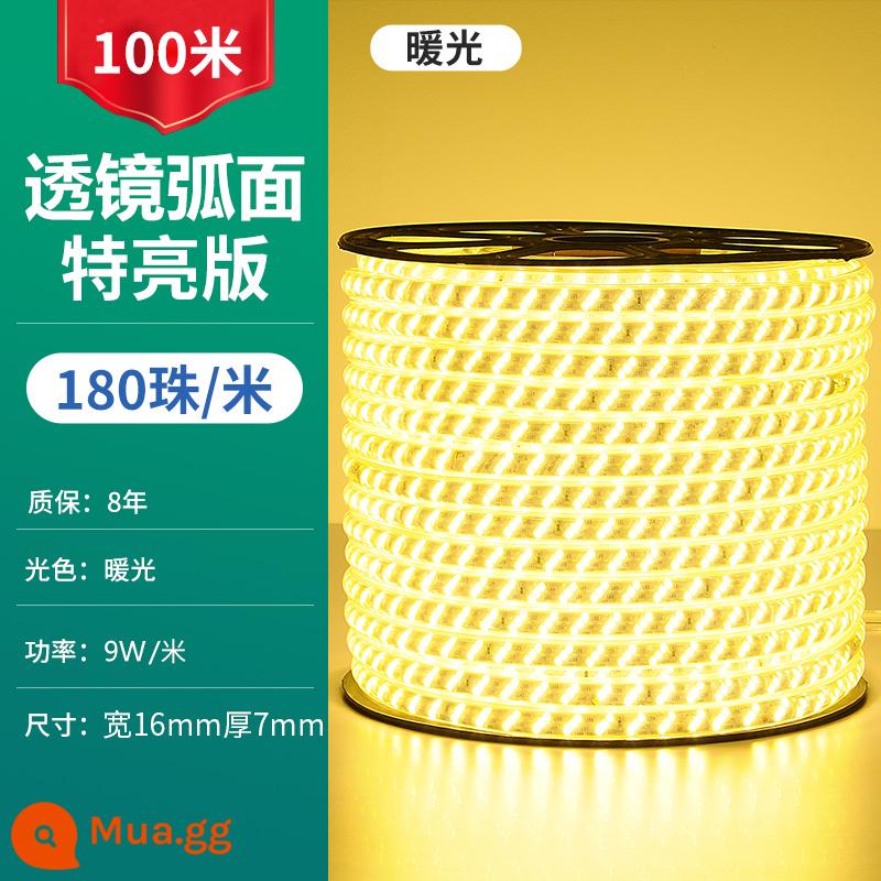 Dây Đèn LED 220V Ngoài Trời Chống Nước Tầng Hầm Đường Hầm Công Trường Chiếu Sáng Trang Trí Chiếu Sáng Dải Ánh Sáng Trắng 24V36V - Bề mặt cong của ống kính-ba hàng 180 hạt ánh sáng ấm áp 100 mét miễn phí 10 phích cắm