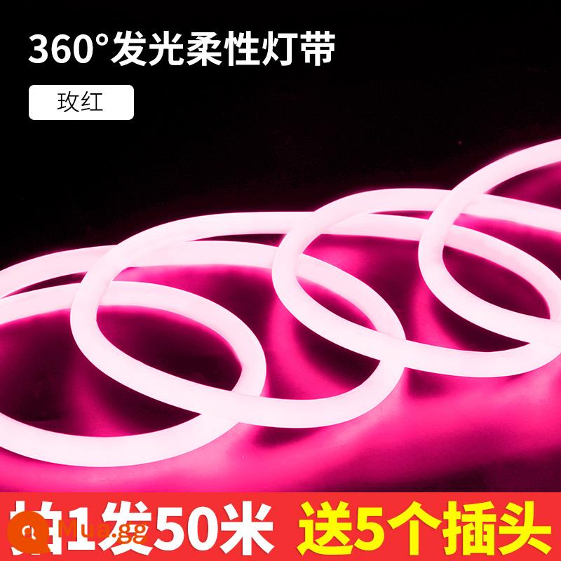 LED siêu sáng LED ánh sáng linh hoạt Dải hình tròn Quảng cáo Neon Đèn mềm ống màu trắng ánh sáng ngoài trời không thấm nước dài dòng - Gói 50 mét★Dải đèn linh hoạt [đèn tròn 360°] đèn màu hồng tím★Bao gồm 5 phích cắm