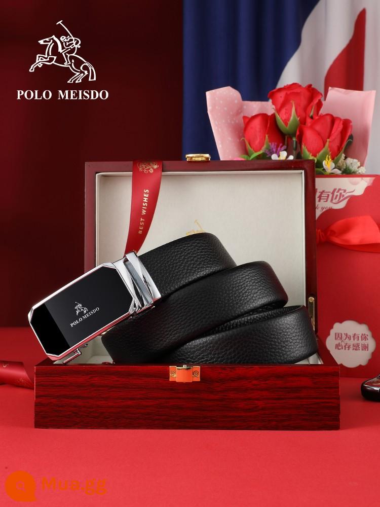 Thắt lưng da nam polo Ralph Lauren đích thực của Anh với khóa tự động - [SF Miễn phí Vận chuyển] PL606437 với hộp quà tặng bằng gỗ nguyên khối, khóa gương bạc