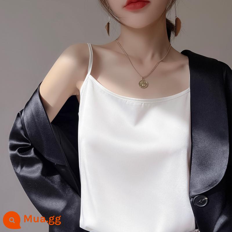 Yếm lụa bên trong của phụ nữ phù hợp với màu trắng và đen đáy áo sơ mi satin giả lụa dâu tằm axetat hàng đầu mùa hè cổ chữ V - Màu trắng (cổ áo một từ)