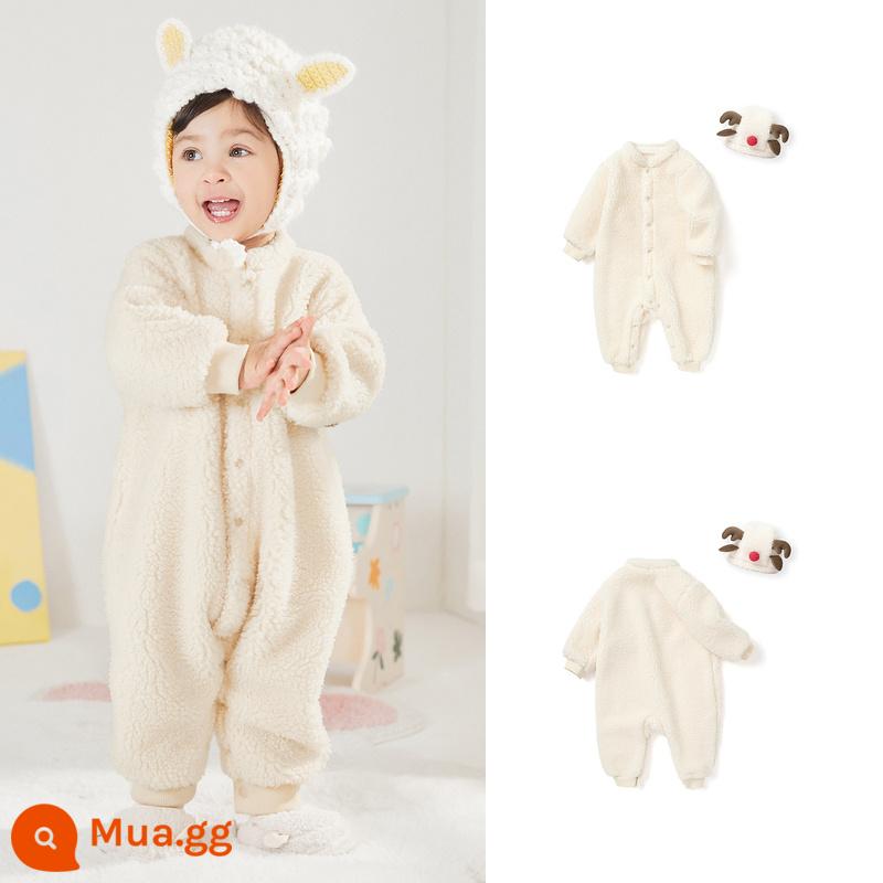 Barabara bé jumpsuit trẻ em quần áo mùa đông bé trai và bé gái đi ra ngoài quần áo cộng với nhung dày ôm quần áo rompers - Màu trắng sữa 10504