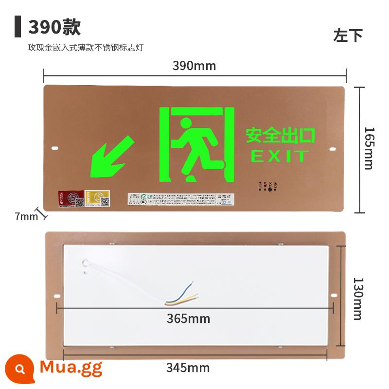 Nhúng biển báo khẩn cấp bằng thép không gỉ mỏng thoát hiểm an toàn lửa che giấu sơ tán Đèn LED báo hiệu - Inox 390 mỏng mạ vàng [trái tầng dưới] Điện áp: 24-220V