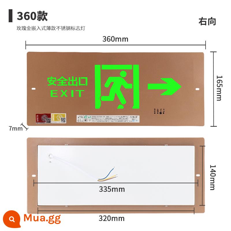 Nhúng biển báo khẩn cấp bằng thép không gỉ mỏng thoát hiểm an toàn lửa che giấu sơ tán Đèn LED báo hiệu - Inox mỏng 360 nhúng vàng [mặt phải] Điện áp: 24-220V