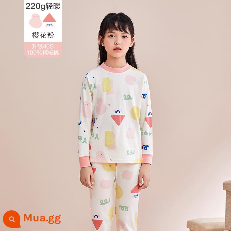 Quần áo mùa thu và quần vệ sinh trẻ em Hongdou Quần cotton nguyên chất cho bé trai và bé gái Quần áo và quần cotton sưởi ấm cho bộ đồ ngủ lớn cho trẻ em Áo len cotton - DN600 Girls-Sakura Hồng (Cổ nửa rùa)