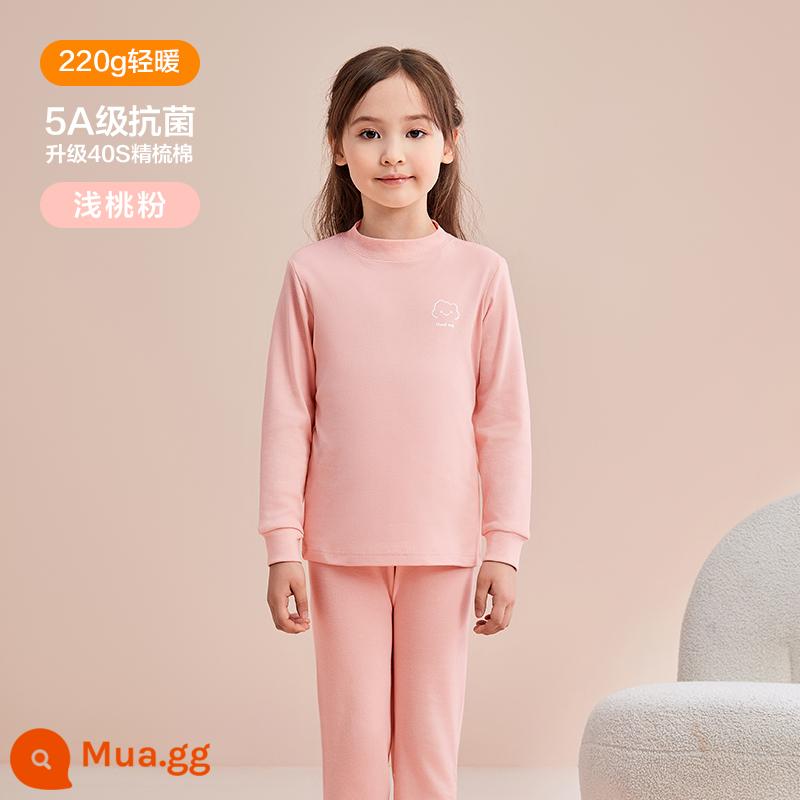 Quần áo mùa thu và quần vệ sinh trẻ em Hongdou Quần cotton nguyên chất cho bé trai và bé gái Quần áo và quần cotton sưởi ấm cho bộ đồ ngủ lớn cho trẻ em Áo len cotton - DN650 Girls-Hồng đào nhạt (Cổ nửa rùa)