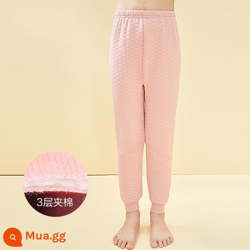 Đậu đỏ quần giữ ấm trẻ em mùa thu đông quần vệ sinh bé trai và bé gái cotton nguyên chất dày 3 lớp chần bông quần vệ sinh ấm áp cho bé - Bột củ sen BK606-cô gái