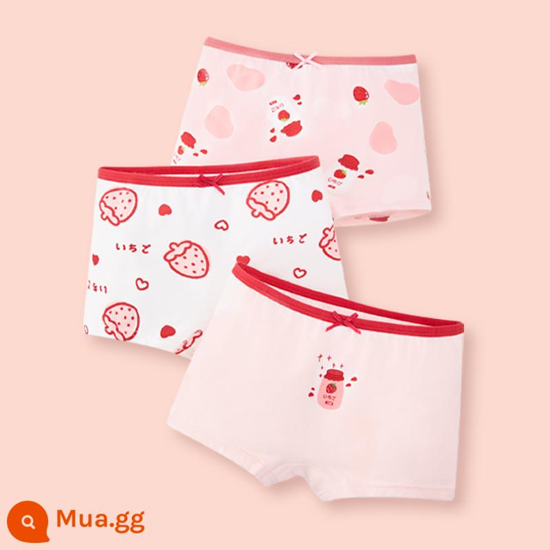 Quần đùi bé gái đậu đỏ quần đùi cotton nguyên chất không kẹp PP bé gái quần đùi tam giác kháng khuẩn cho bé gái trung và lớn - Sinh tố dâu hồng DK300-1