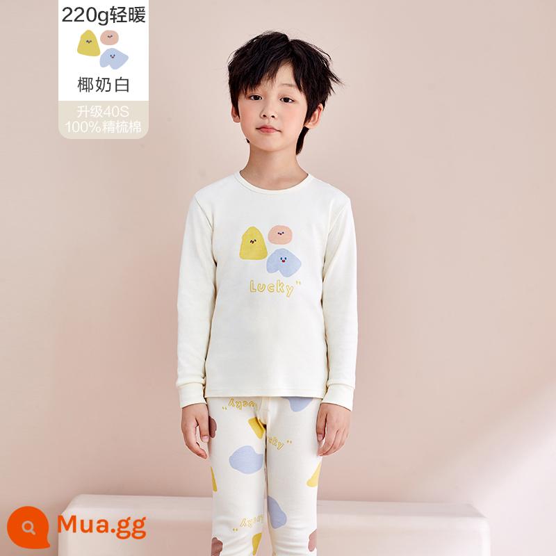 Quần áo mùa thu và quần vệ sinh trẻ em Hongdou Quần cotton nguyên chất cho bé trai và bé gái Quần áo và quần cotton sưởi ấm cho bộ đồ ngủ lớn cho trẻ em Áo len cotton - DN605 Bé Trai-Sữa Dừa Trắng (Cổ Muỗng)