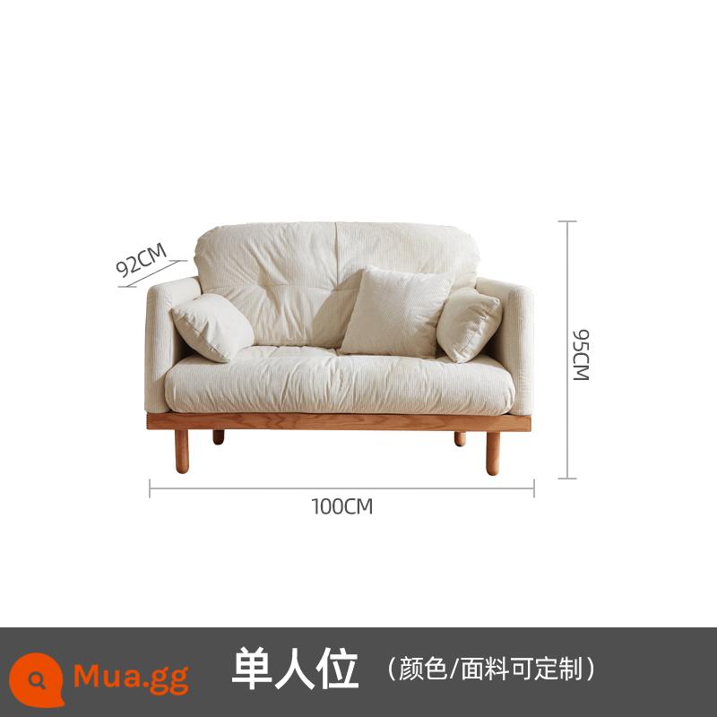 Nội thất gỗ và gió phong cách Nhật Bản gỗ đặc Fengyun sofa phòng khách căn hộ nhỏ ba người màu kem Bắc Âu vải nghệ thuật - Một chỗ (1 mét)