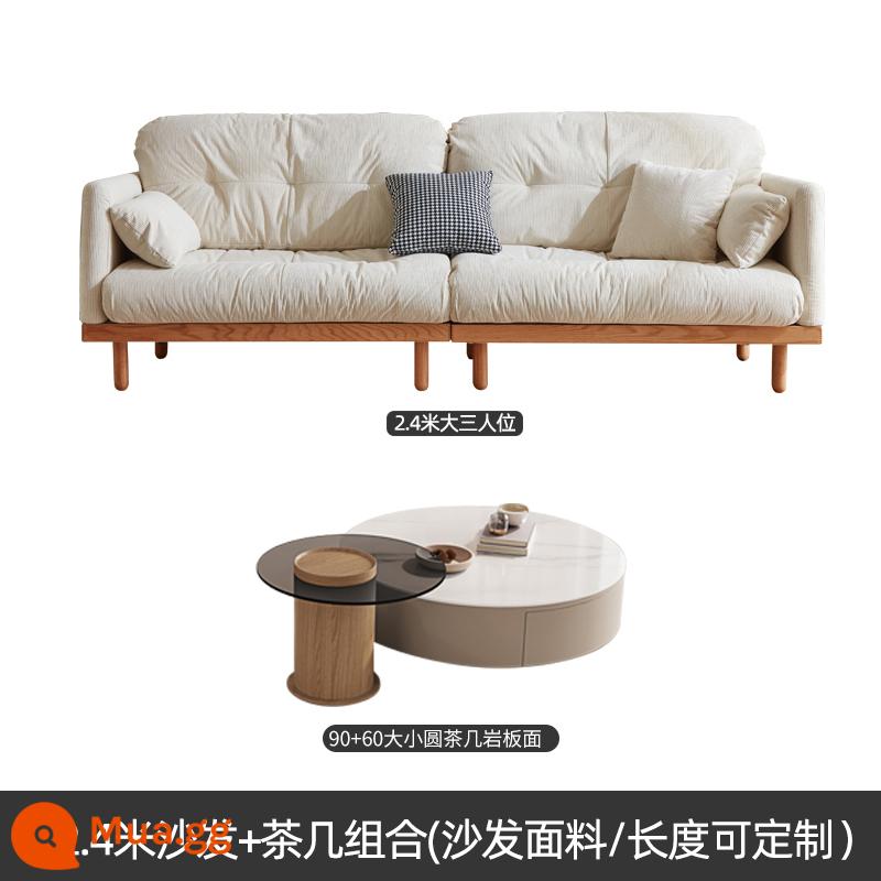 Nội thất gỗ và gió phong cách Nhật Bản gỗ đặc Fengyun sofa phòng khách căn hộ nhỏ ba người màu kem Bắc Âu vải nghệ thuật - 2..4m ba chỗ ngồi + bàn cà phê kết hợp