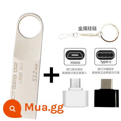 [Chính thức Flagship Chính hãng] Ổ đĩa flash USB3.0 tốc độ cao Điện thoại di động và máy tính 256G Dung lượng lớn 512g64G128G - Bạc 512G (thay thế trọn đời)