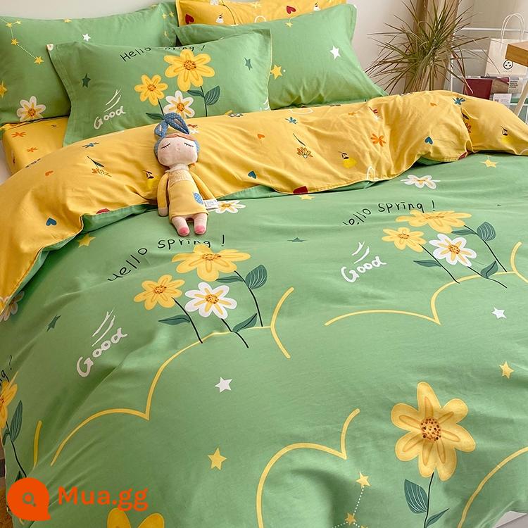 Cotton nguyên chất vỏ chăn đơn mảnh cotton đôi vỏ chăn 180x200X230 ký túc xá sinh viên đơn 150x200cm mùa xuân và mùa thu - Gió xuân biến thành mưa