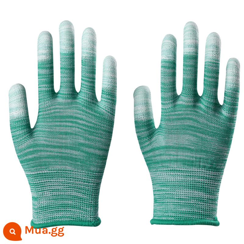 36 đôi găng tay phủ ngón nylon mỏng màu trắng PU phủ keo nhúng lòng bàn tay găng tay bảo hộ lao động chống tĩnh điện chống bụi điện tử - Ngón tay sơn sọc xanh (12 đôi)