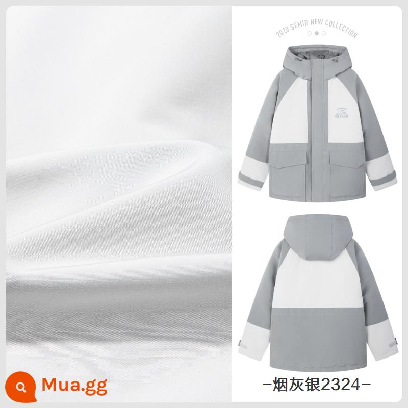 Semir cotton quần áo nam mùa đông 2022 mới nối ba lớp màu tương phản dây rút có mũ trùm đầu áo khoác cotton dáng rộng phiên bản ngắn áo khoác cotton thủy triều - Khói Bạc 2324