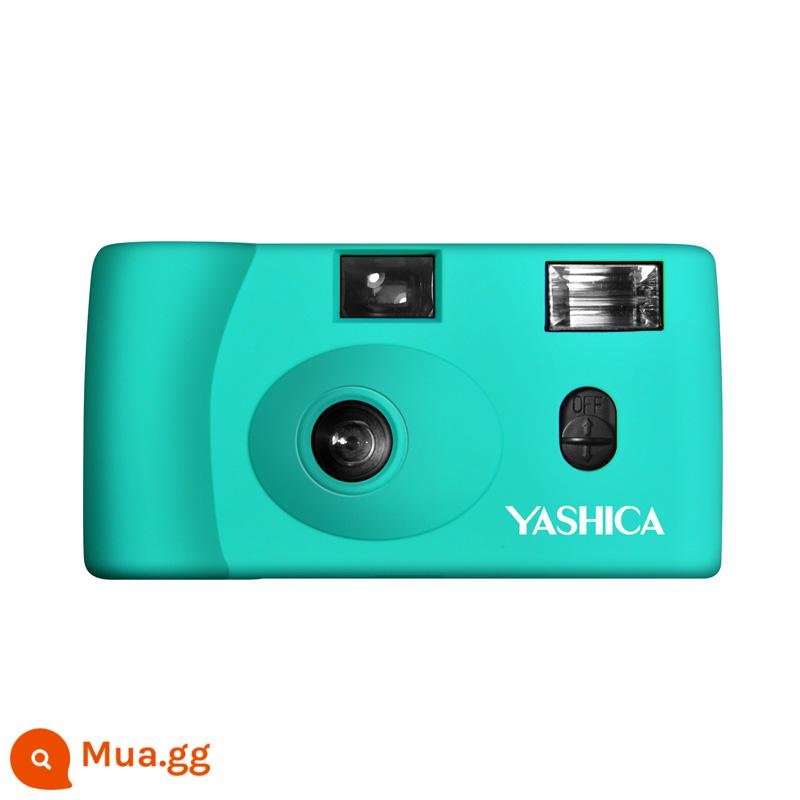 Bộ máy ảnh phim nghệ thuật Spot Yashica Yashica MF-1 với đèn flash tay bằng pin dây đeo phim - màu xanh lợt