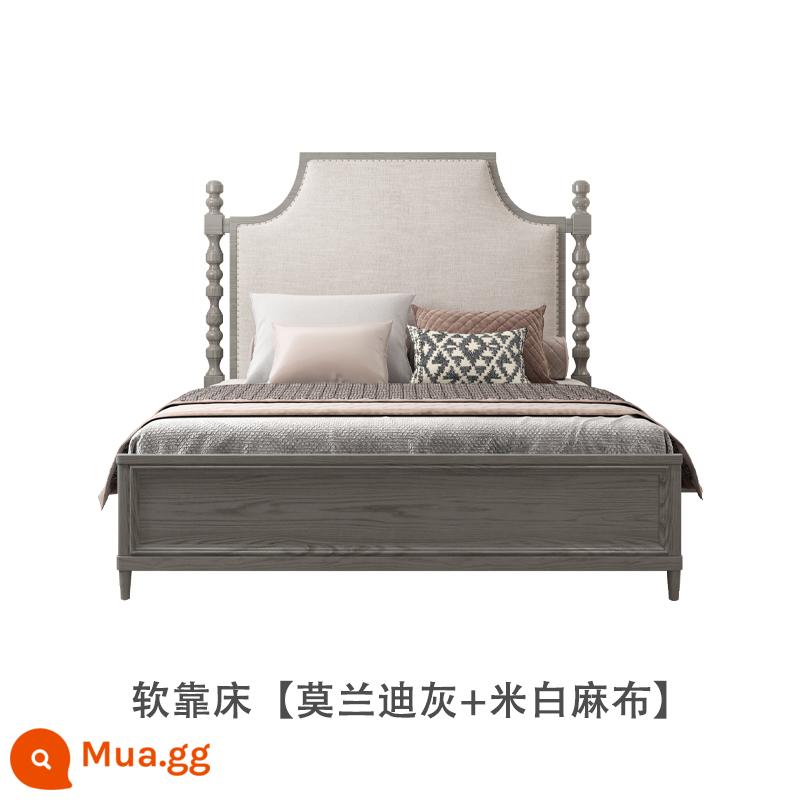 American Light Bed sang trọng Forh Gỗ phòng ngủ chính của người châu Âu -kiểu đôi giường đôi 1,8 mét Căn hộ nhỏ Pháp retro màu xám giường bằng gỗ rắn - Giường lưng mềm [Xám Morandi + vải lanh trắng nhạt] Lưu ý về màu sắc