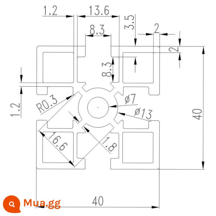 Vật liệu đùn nhôm 4040 dây chuyền lắp ráp vật liệu đùn nhôm 4040 khung 3030 nhôm định hình ống vuông hồ sơ hợp kim nhôm 4040 - 4040 tiêu chuẩn quốc gia lỗ nhỏ-2.0