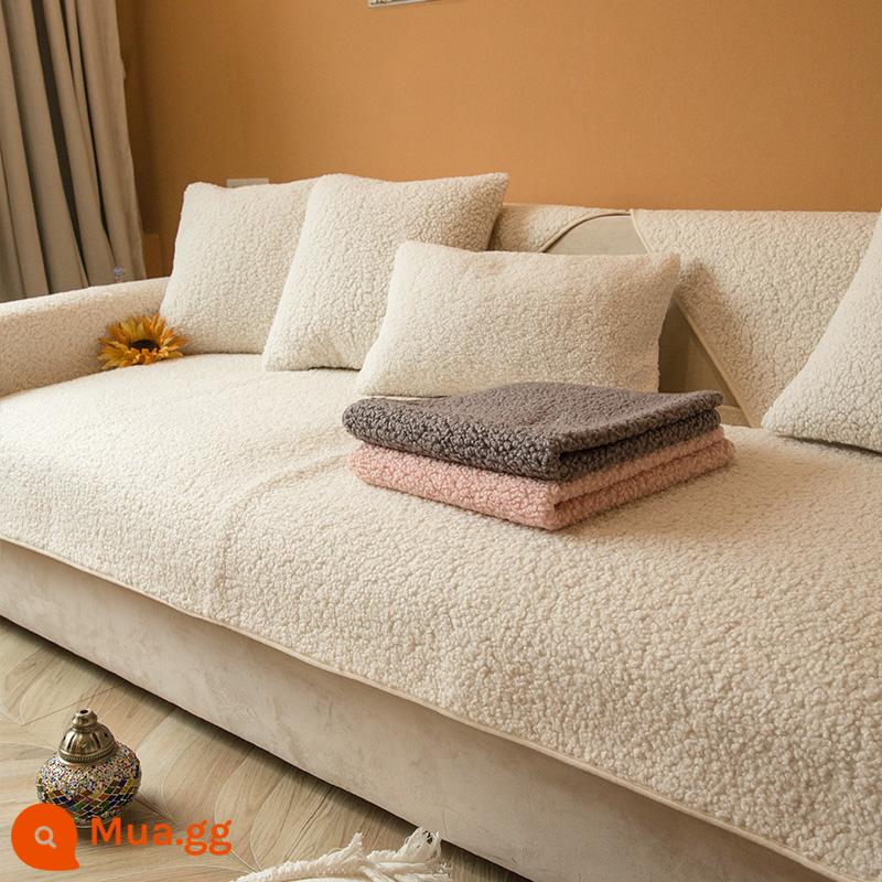 Sofa đệm mùa đông dày cừu nhung đơn giản hiện đại đệm cao cấp cảm giác nhẹ sang trọng sang trọng chống trơn trượt bọc ghế sofa da - Da cừu, màu trắng nhạt