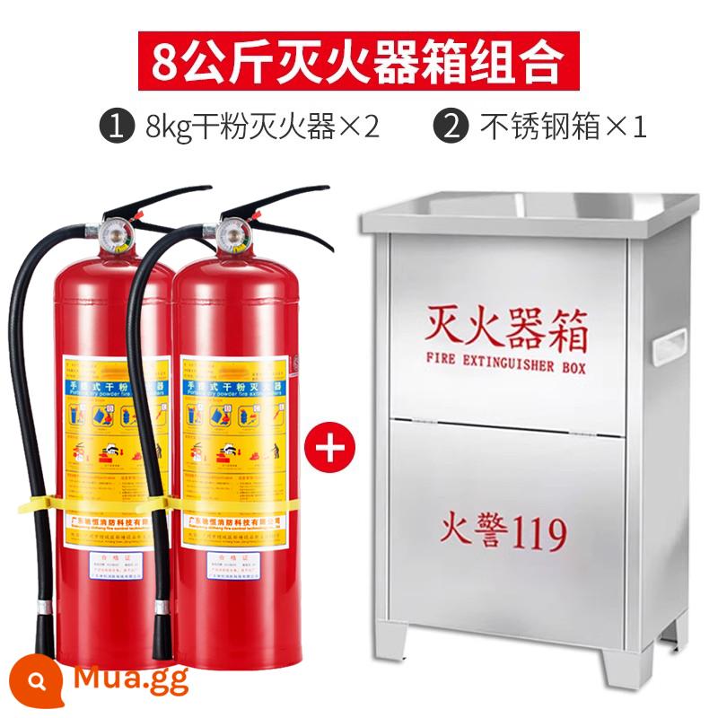 Bình chữa cháy bột khô xách tay 4kg dùng cho cửa hàng, kho hàng, nhà xưởng gia đình, thiết bị chữa cháy 123.458kg - 2 bình chữa cháy 8kg + hộp inox 304 dày 0.4