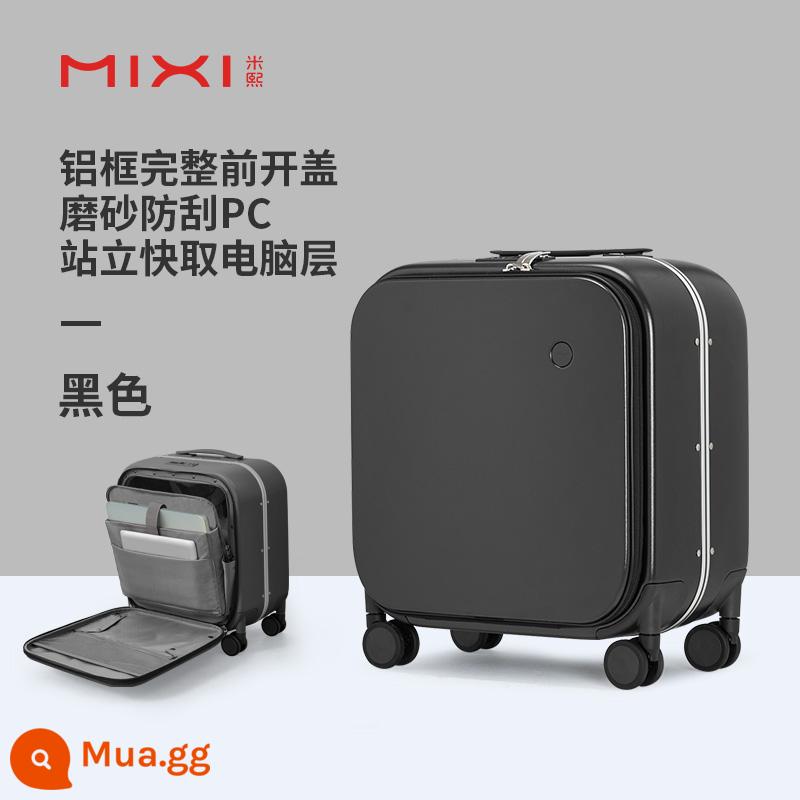 Mixi mở phía trước 18 inch trường hợp lên máy bay nữ khung nhôm xe đẩy trường hợp du lịch ánh sáng nhỏ bên mở vali nam - Màu đen (mờ và chống trầy xước)