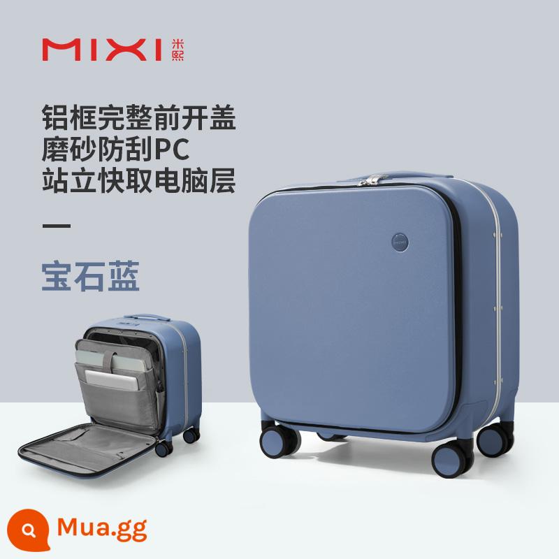 Mixi mở phía trước 18 inch trường hợp lên máy bay nữ khung nhôm xe đẩy trường hợp du lịch ánh sáng nhỏ bên mở vali nam - Màu xanh sapphire (mờ và chống trầy xước)