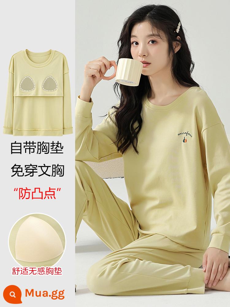 Nanjiren Bộ Đồ Ngủ Xuân Thu Nữ Cotton Nguyên Chất Dài Tay 2023 Quần Áo Ở Nhà Phong Cách Mới Có Miếng Đệm Ngực Có Thể Mặc Bộ Đồ Bên Ngoài - MG6617