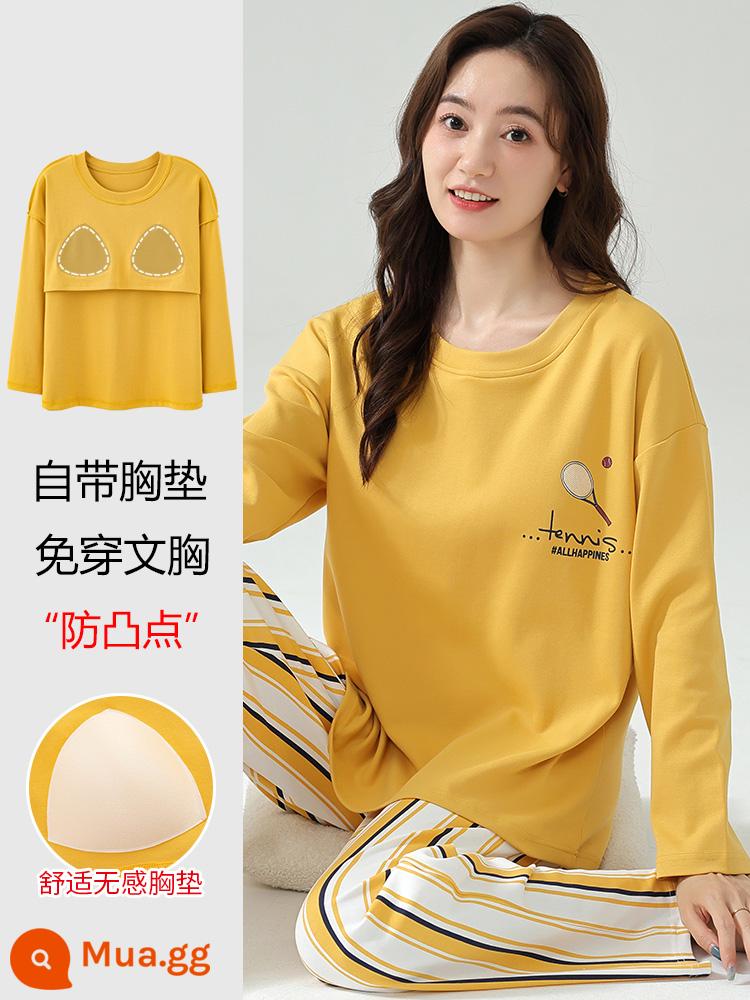 Nanjiren Bộ Đồ Ngủ Xuân Thu Nữ Cotton Nguyên Chất Dài Tay 2023 Quần Áo Ở Nhà Phong Cách Mới Có Miếng Đệm Ngực Có Thể Mặc Bộ Đồ Bên Ngoài - MG6630