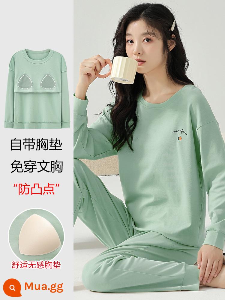 Nanjiren Bộ Đồ Ngủ Xuân Thu Nữ Cotton Nguyên Chất Dài Tay 2023 Quần Áo Ở Nhà Phong Cách Mới Có Miếng Đệm Ngực Có Thể Mặc Bộ Đồ Bên Ngoài - MG6612