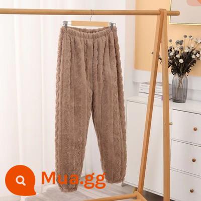 Thời Trang Mới Nhung San Hô Jacquard Phù Hợp Với Bộ Đồ Ngủ Mùa Thu Đông Plus Nhung Dày Internet Người Nổi Tiếng Cô Gái Cặp Đôi Thường Ngày Phù Hợp Với - Quần ấm Jacquard cộng với lông cừu màu nâu (quần đơn)